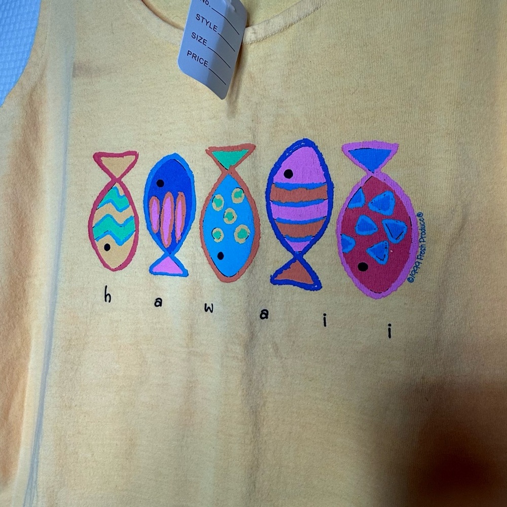 Vintage Fresh Produce Yellow Tank Top and Short Set with Colorful Fish Design - Picture 5 of 12